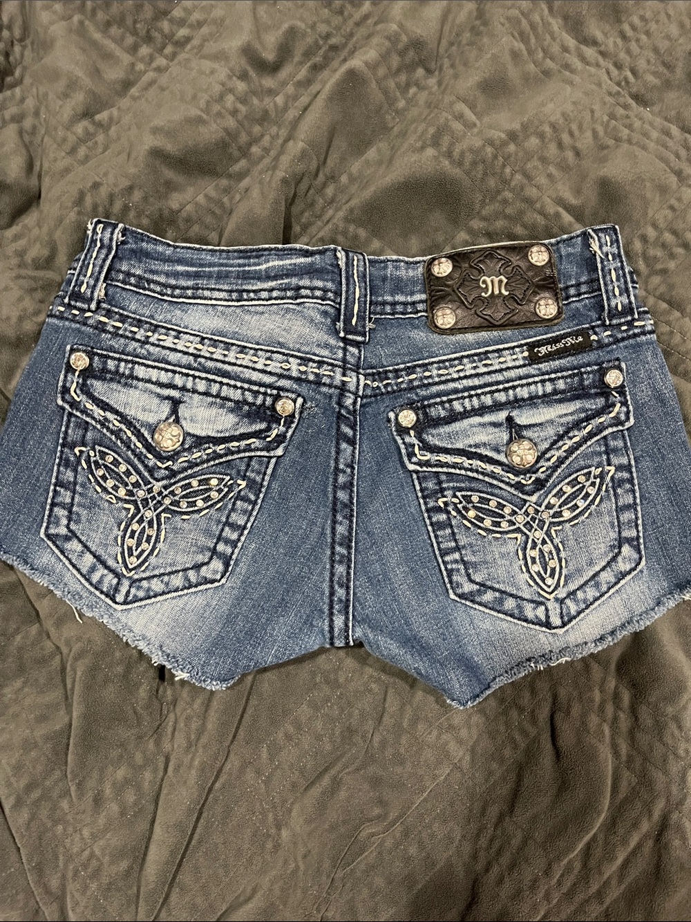 Miss Me Blue Embellished Denim Cutoff Shorts